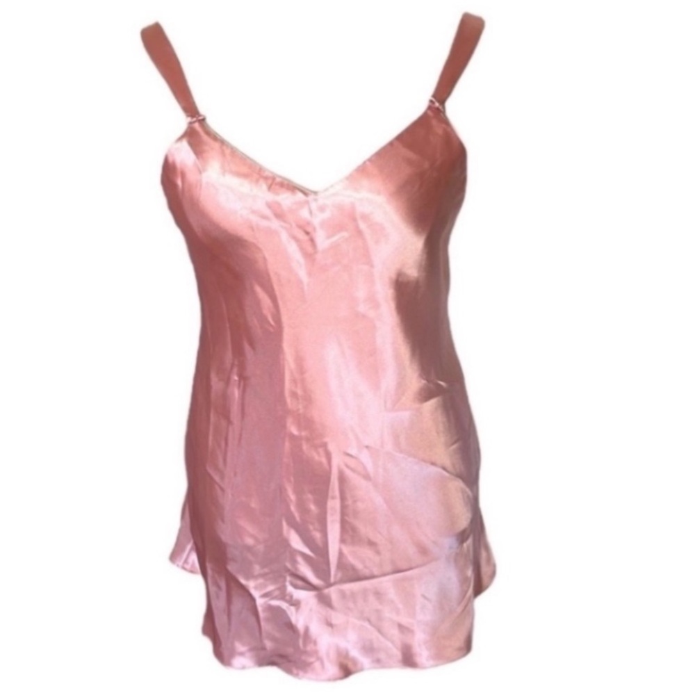 Vintage Jones NY Slip Dress Mini Nighty Pink Silky Satin Barbie Cutout Back Bows - Picture 2 of 16